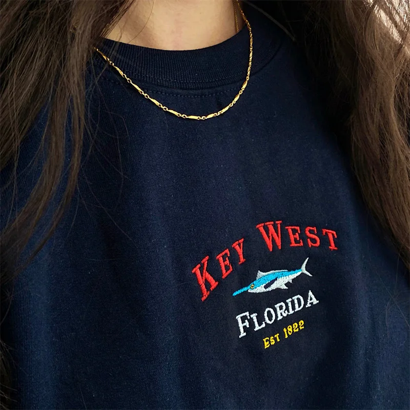 Florida Dolphins Embroidery Printed Unisex Thick Sweatshirts Crewneck Vintage Style 80s Pullover Tumblr Autumn Winter Clothing