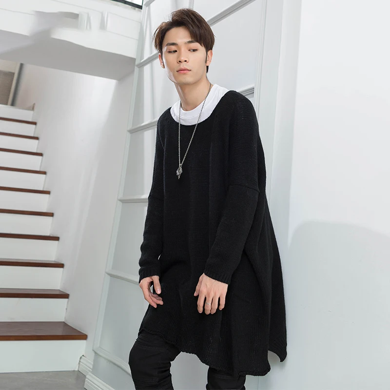 Sweater man loose Japanese warm man lazy wind in the Long hip-hop pullover bat shirt with the tide outside wear harajuku style