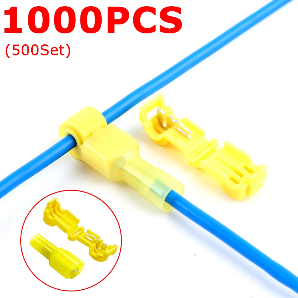 1000Pcs/500set Electrical Wire Connectors Quick Splice Insulated T-Tap Connector 22-10 AWG Cable Connectors Terminal Combo Kit