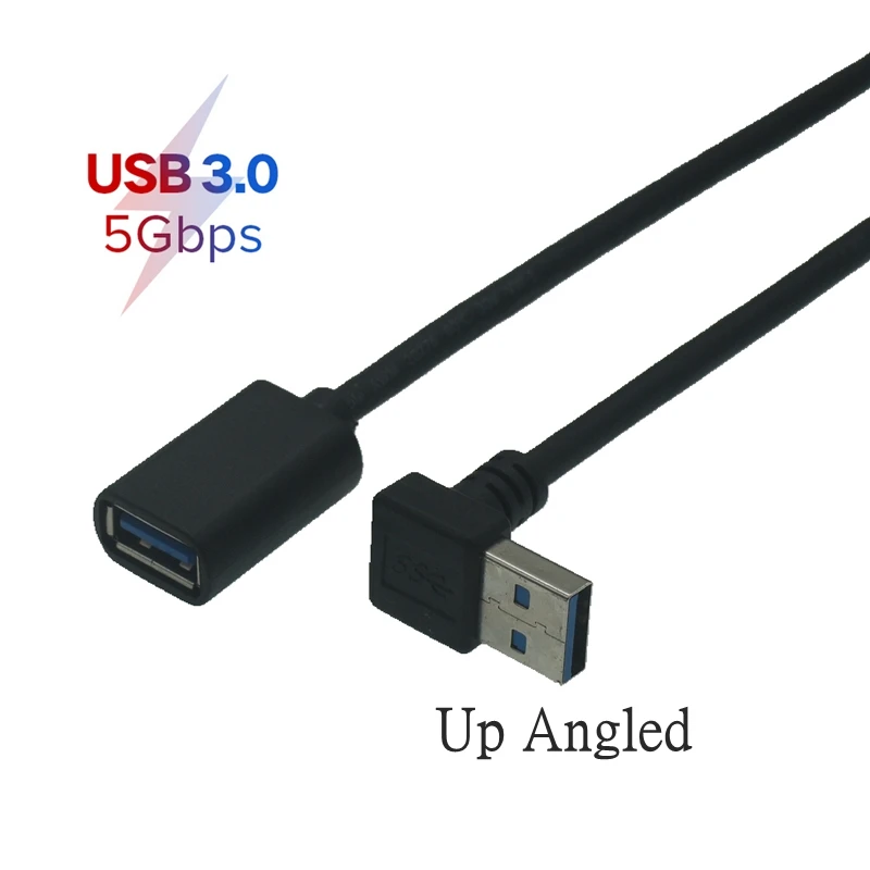 USB-A 90 Degree Up Down Left Right Angled USB 3.0 Male To Female Extension Extender Fast Transmission Charging Cable Cord 0.3M