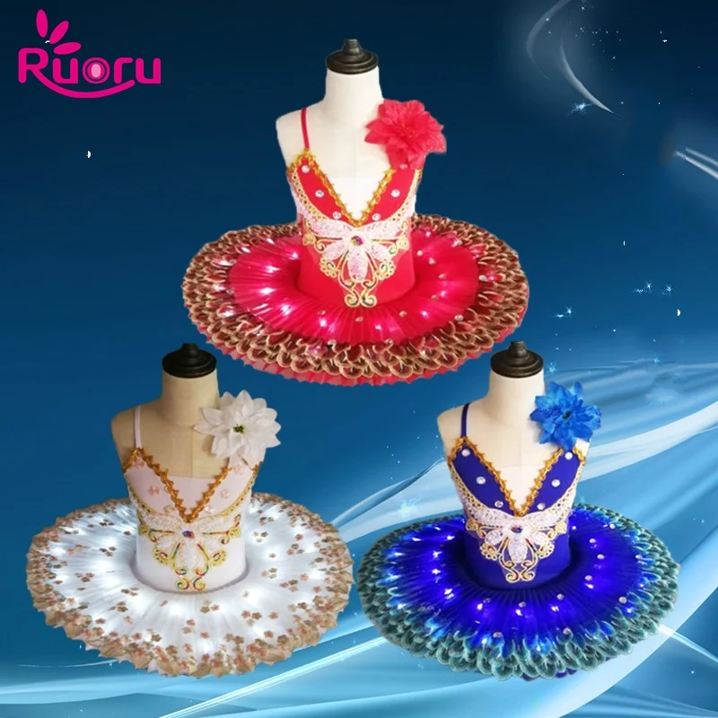 Ruoru Professional Ballet Tutus LED Swan Lake Adult Kids Ballet Dance Clothes Tutu Skirt Women Ballerina Dress for Girls Party