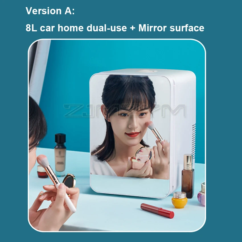 8L Portable Refrigerator Mini Makeup Fridge Home Car Dual Use Portable Skin Care Refrigerator Digital Mirror Surface Led Light