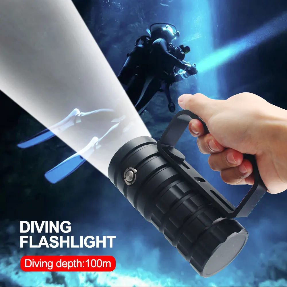 Underwater 100M Waterproof Scuba Diving Flashlight 25000LM Super Bright LED Photography Video Camera Lamp Multi-Light Colors