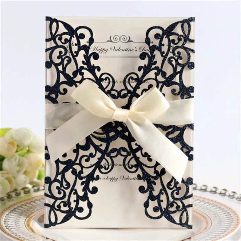 

Glitter wedding invitation card flower design customized insert card printing