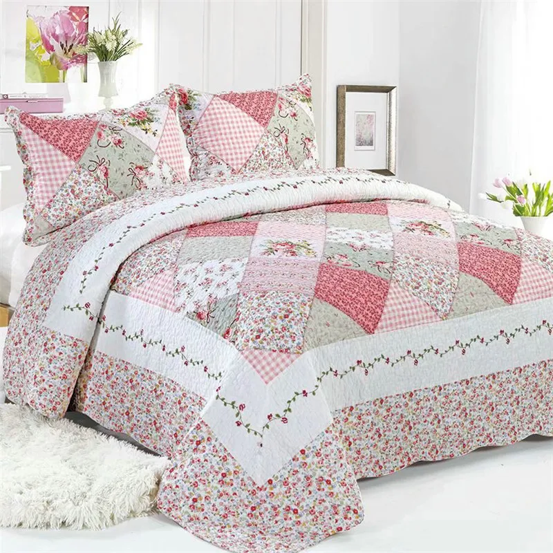 

3pcs Cotton Quilt Bedspread Set Patchwork Quilted Duvet Blanket American Coverlet Cubrecam Bed Cover Colcha Fashion Bedding Sets