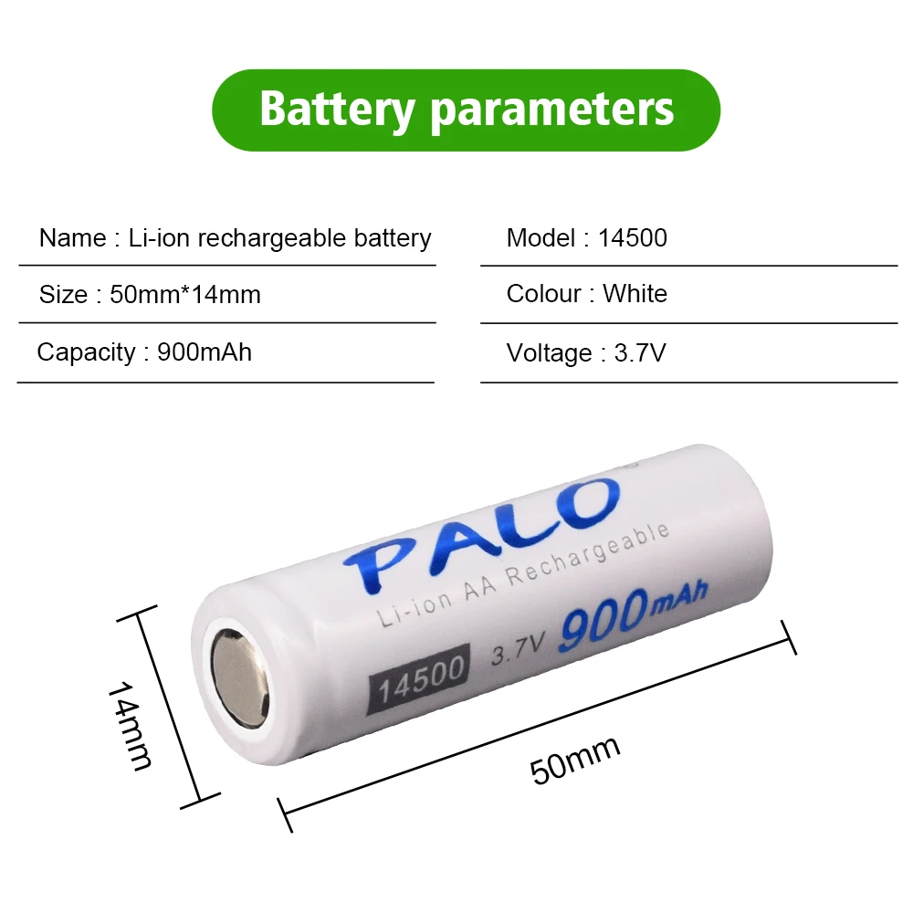 PALO 3.7V 14500 AA Pin Sạc 14500 Pin Lithium 2A 900MAh Li-Ion Pin Cho Đèn Pin Led Chuột Đèn Pin Đèn Pha