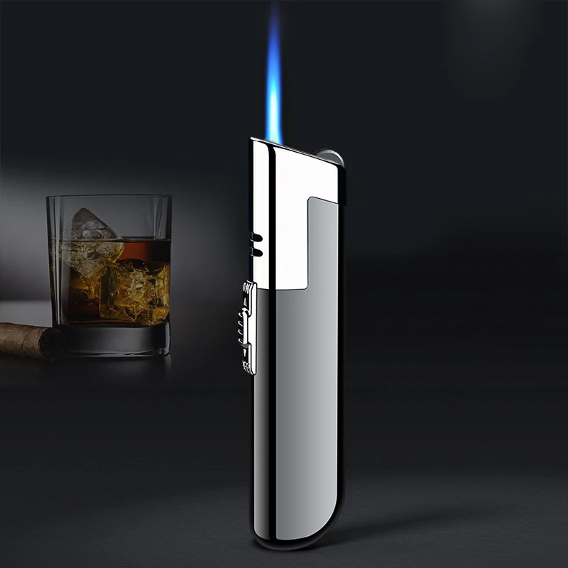 

Outdoor Windproof Metal Gas Grinding Wheel Lighter 1300C Blue Flame Mini Butane Flint Lighters Cigarette Cigar Lighter Gift