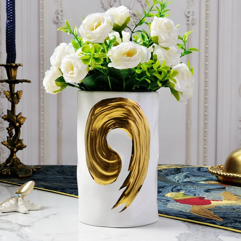 Nordic style simple process gold-plated ceramic vase flowers dried flowers European furnishings flower arrangement gift ornament