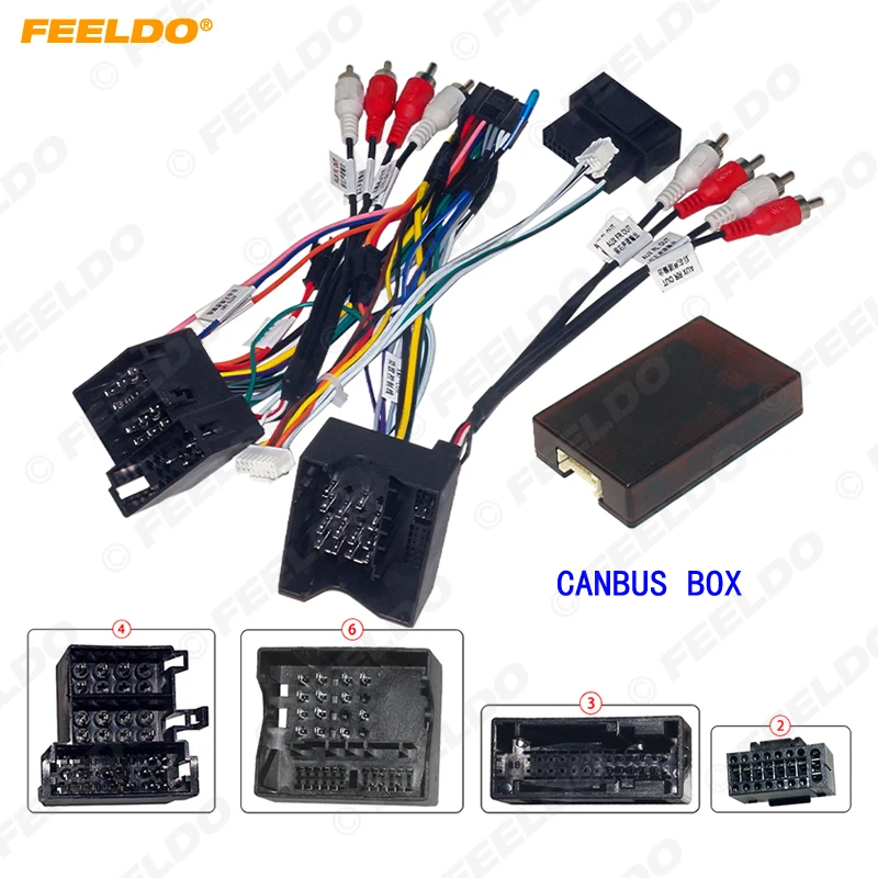 FEELDO Car Audio Android 16PIN Power Cable Adapter With Canbus Box For Audi 04-08 A3/A4/A6/TT Power Wiring Harness Radio Wire