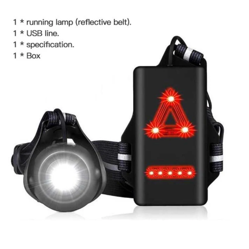 Luce di marcia notturna, faretto a LED ricaricabile USB con spia di sicurezza, attrezzatura da corsa impermeabile per esterni, escursionismo