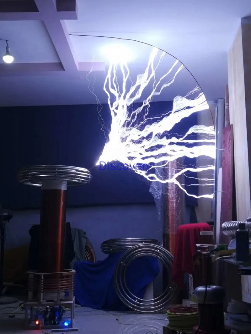 Custom Artificial Lightning Show Electric Sonic Tesla Coil 0.3m Flash Plasma Horn 1.5m Arc