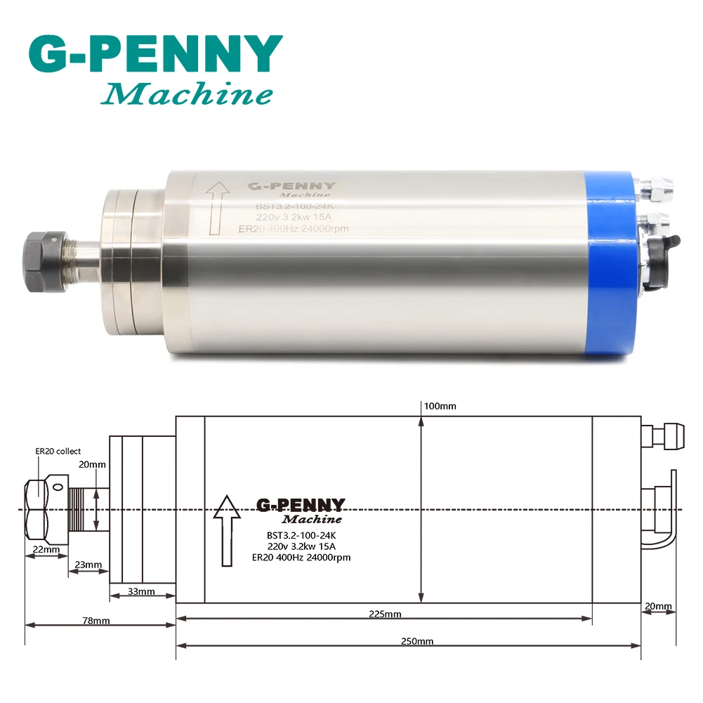 3.2KW  ER20 wood working spindle motor with HY 4.0KW Variable Frequency VFD 100MM bracket 75W pump