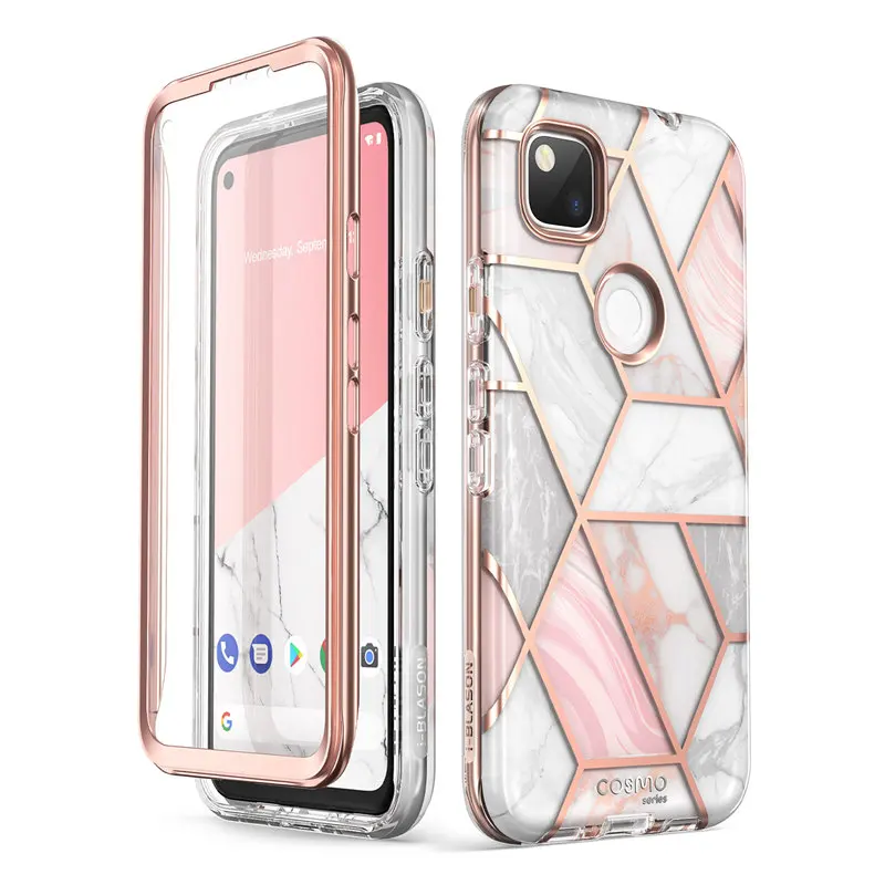 I-BLASON For Google Pixel 4A Case (2020 Release) Cosmo Full-Body Marble Glitter Case Cover WITH Built-in Screen Protector