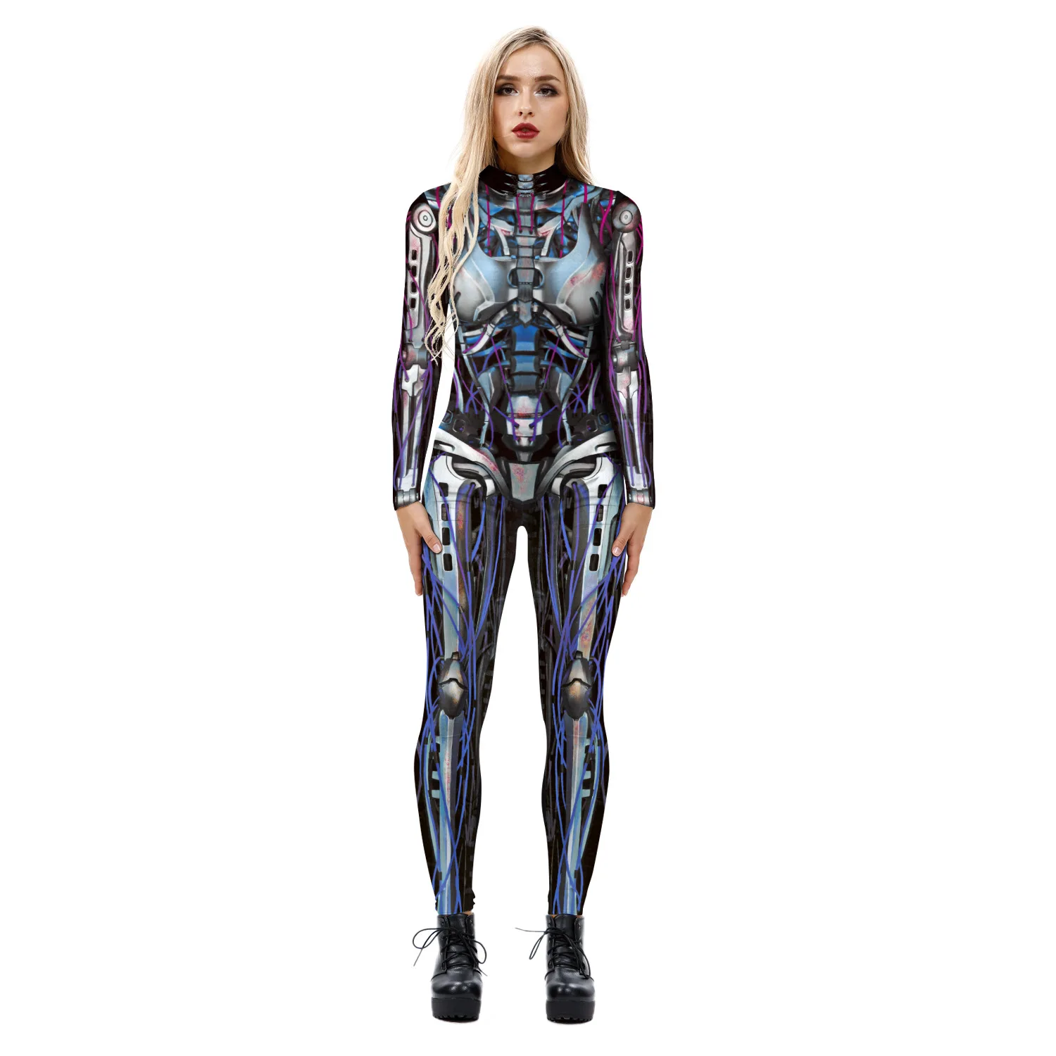 VIP แฟชั่นฮาโลวีน Carnival Punk เกราะ3D พิมพ์ชุดคอสเพลย์ Zentai Jumpsuits สำหรับผู้หญิง Bodysuit