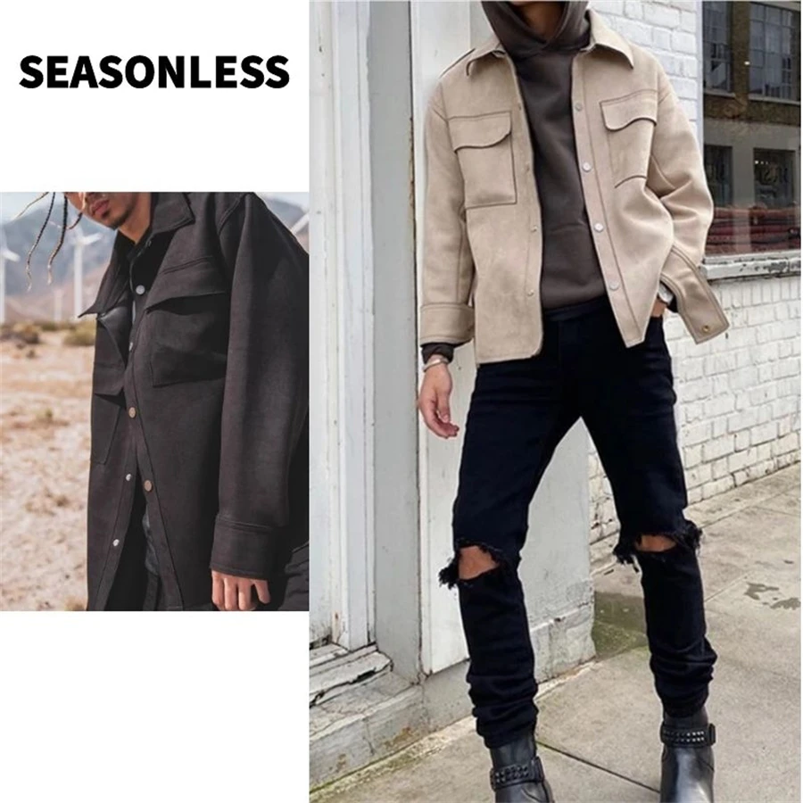 

SEASONLESS Suede Men's oversized Loose Fit Heavyweight Western Two Pocket drop shoulder Long-Sleeve Snap Work Shirt