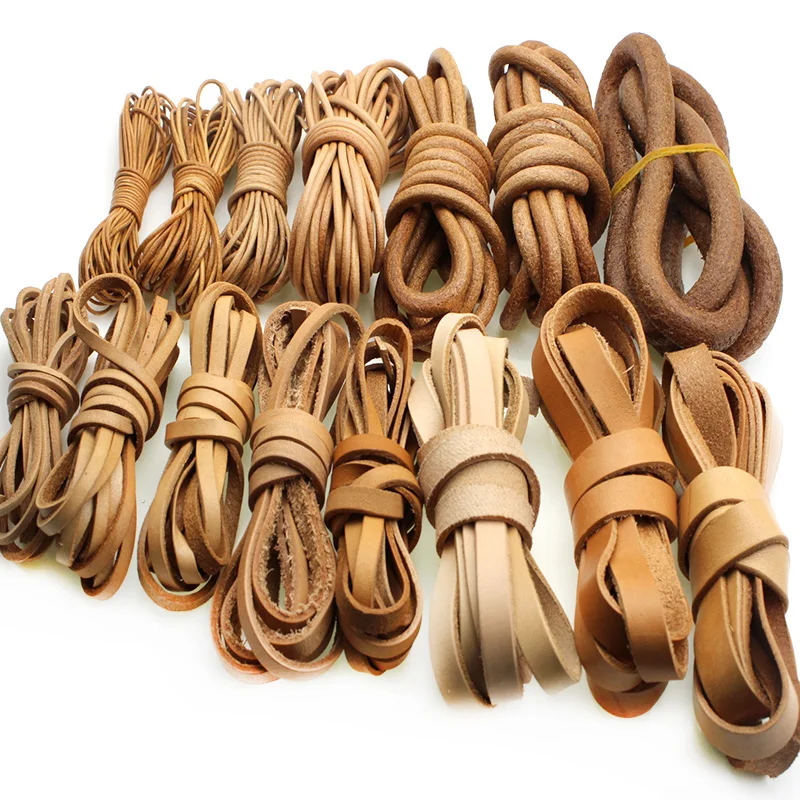 2 Meter/lot Real Genuine Cow Leather Cord 1 2 3 4 5 6 8 20 mm Round Flat Leather Rope String for DIY Bracelet Jewelry Making