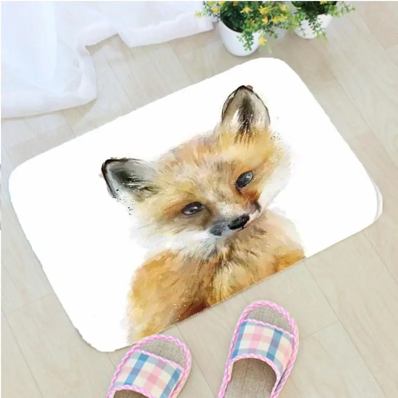 Cartoon Animal Fox Doormat Flannel Cat Horse Printing Non-slip Floor Mat Home Decoration Door Mat Deurmat Badmat Tapis de bain