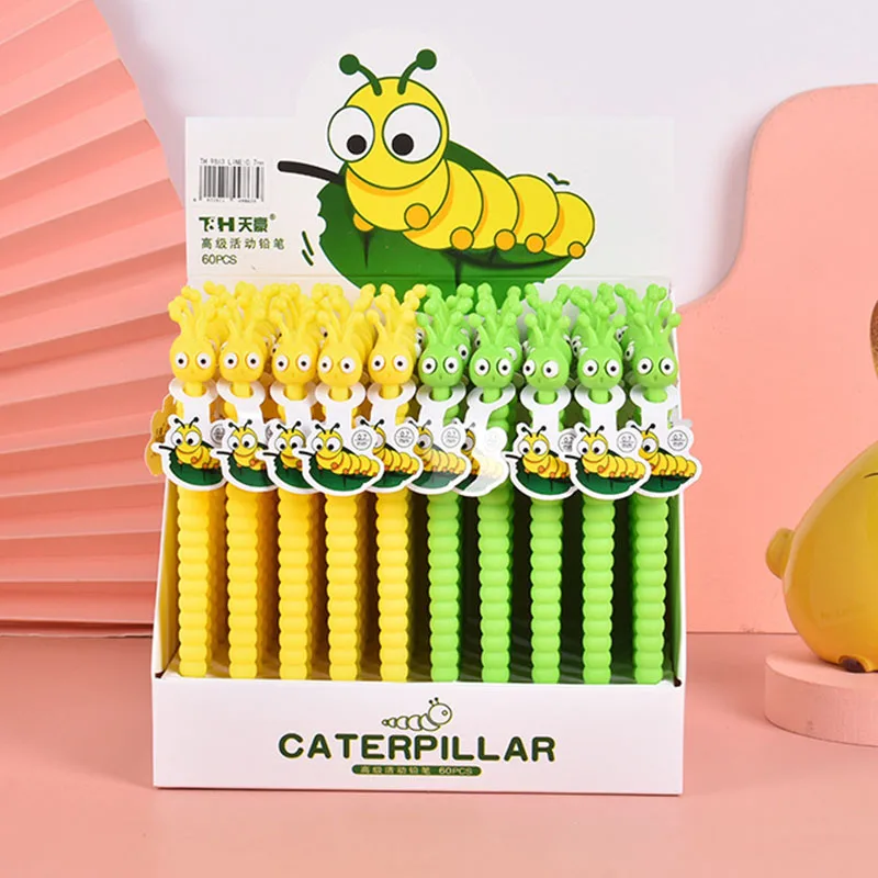 60 pcs/lot Creative Caterpillar Mechanical Pencil Cute Automatic Pen Stationery gift School Office writing Supplies