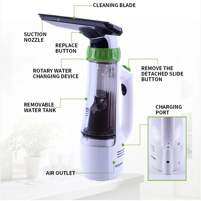 Auto aspirapolvere portatile e lavavetri, batteria al litio ricaricabile, asciutto e bagnato elettrico finestra cleaner, piccolo