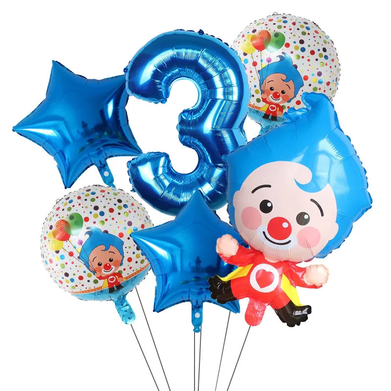 6pcs/Set Plim Clown Foil Helium Balloons Red Number Balls Air Globos Children\'s Happy Birthday Party Decorations Kids Toys Gifts