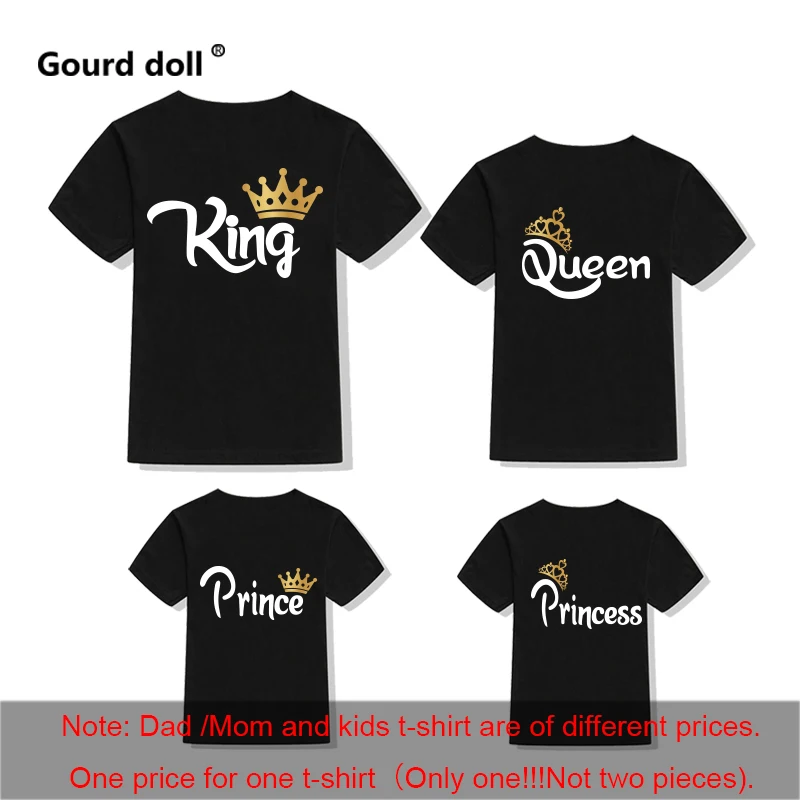 Family Matching Clothes Mother Father Daughter Son Kid T-Shirt  KING QUEEN Letter Print Clothes Mommy and Me  Short Sleeve Tops