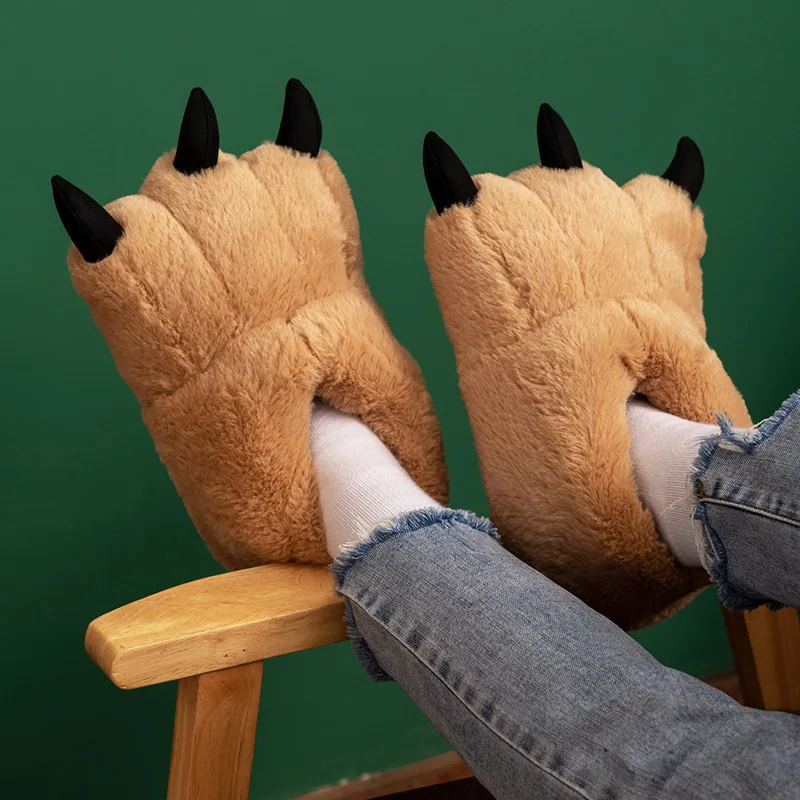 Top Quality Warm Imitation Rabbit Hair Slippers Women Girls Slip On Bear Paw Shoes Ladies Creative Fluffy Indoor Slipper Female