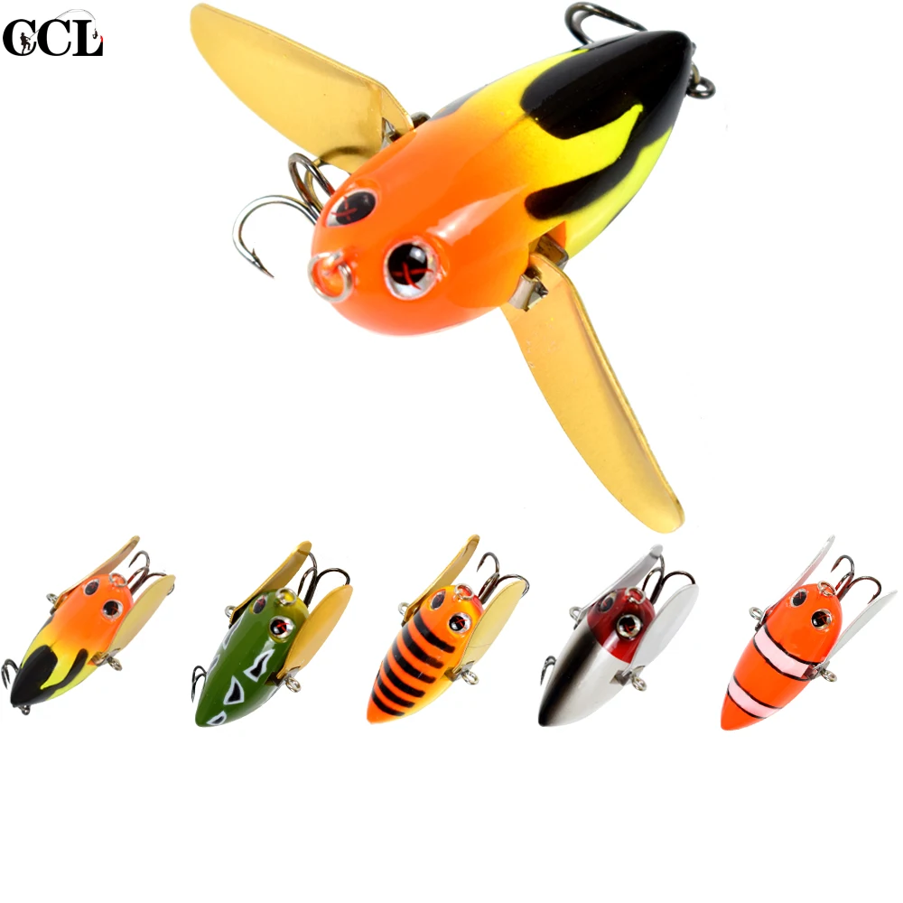 

CCLTBA Topwater Fishing Wobble Lure Insect Bait 58MM 12.5G Two Tuned Plapper Metal Wings Bait Hard Plastic Bee Fishing Lure