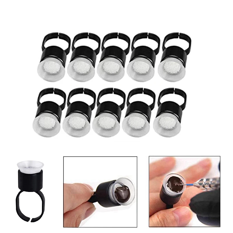 Anillo de tinta para tatuaje, tapa de pegamento con esponja para Microblading, vaso de pigmento, soporte para herramientas de tatuaje, accesorios de maquillaje permanente, 50 piezas