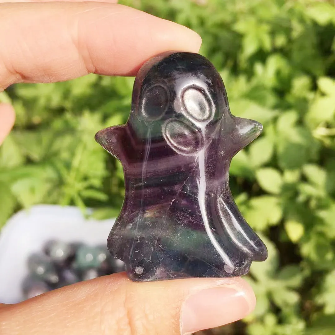 1 pcs Natural Fluorite Ghost Carving Fluorite Ghost For Halloween