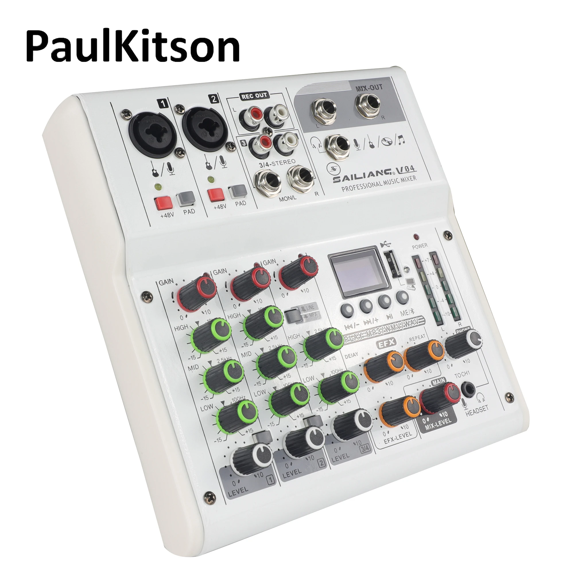 Nieuwe V04 Multifunctionele 4 Kanalen Usb Audio Mixer Met Bluetooth Record Computer Afspelen 48V Phantom Power Vertraging repaeat Effect