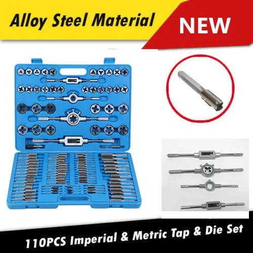 

110pcs Drill Tap & Die &AND Set Professional Imperial & Metric Set tapping thread Taper Drill Kit M2 to M18 with Blue Case