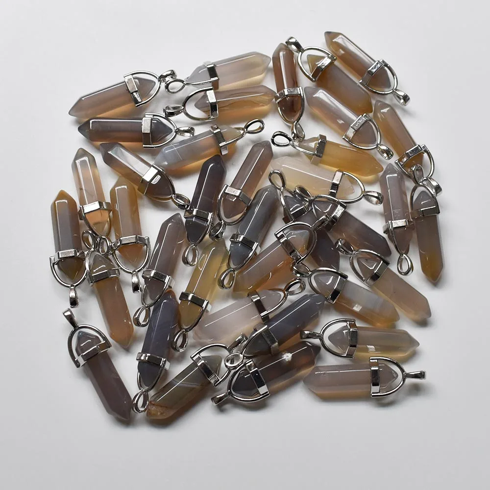 Großhandel 24 Stück/Set Modische, hochwertige, sortierte Naturstein-Amethyst-Säulenanhänger, Chakra-Anhänger & Halsketten zum Selbermachen. – Detail 21