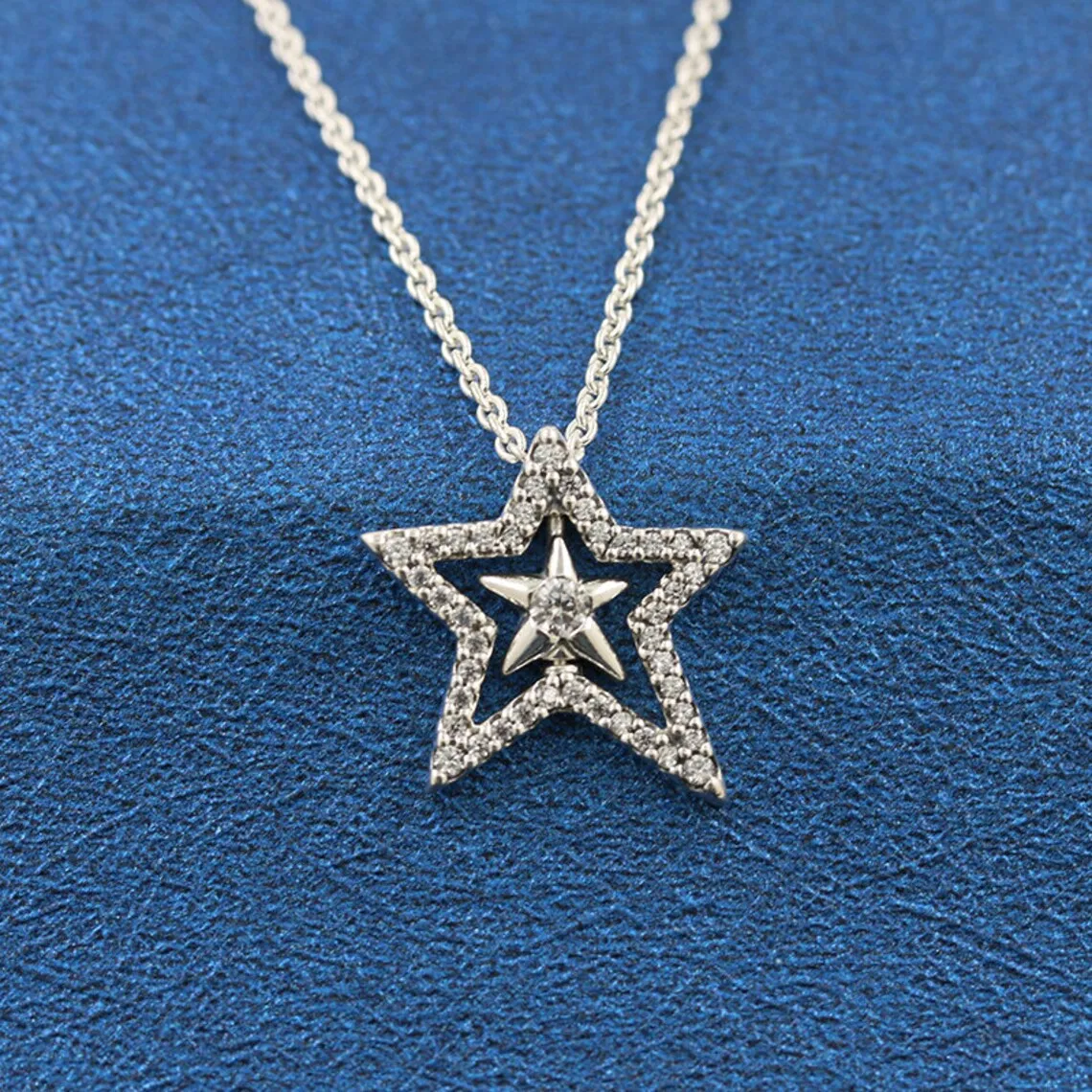 2021 Winter Release 925 Sterling Silver Pavé Asymmetric Star Collier Fashion Pendant Necklace