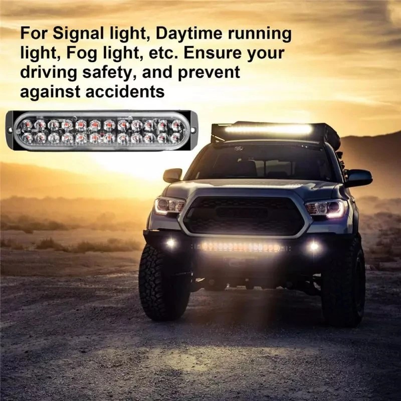 amber Light Flasher 24 LED 72W Ultra-thin Strobe Light Car Motorcycle Truck Side Emergency Warning Flashing Lamp Truck Trailers