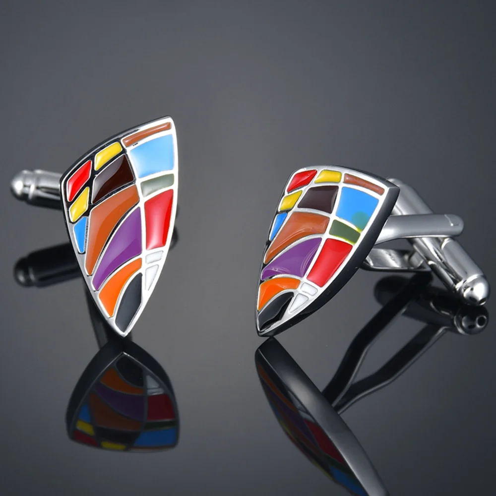 Colorful Triangle Shape Cuff Links Button High Quality Men's Classic Cufflinks Formal Business Wedding Shirt Jewelry Gift