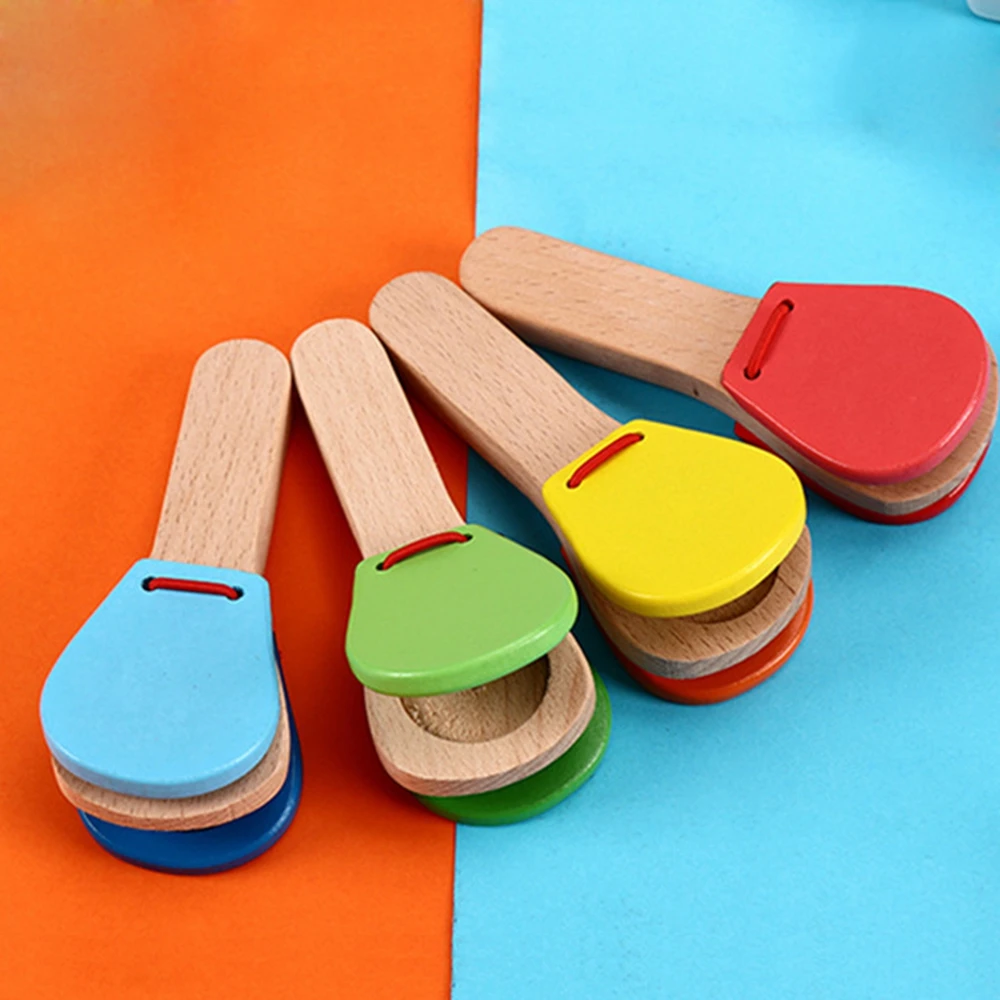 1PC manico a percussione in legno battendo Castanets Board per strumento musicale per bambini giocattoli per l'apprendimento educativo precoce in età prescolare