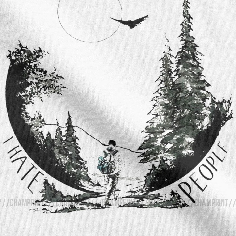 Men T Shirts I Hate People Camping Hiking Lover Vintage Tops Hiking Trekking Camper Tees Crew Neck Tops Cotton Summer T-Shirt