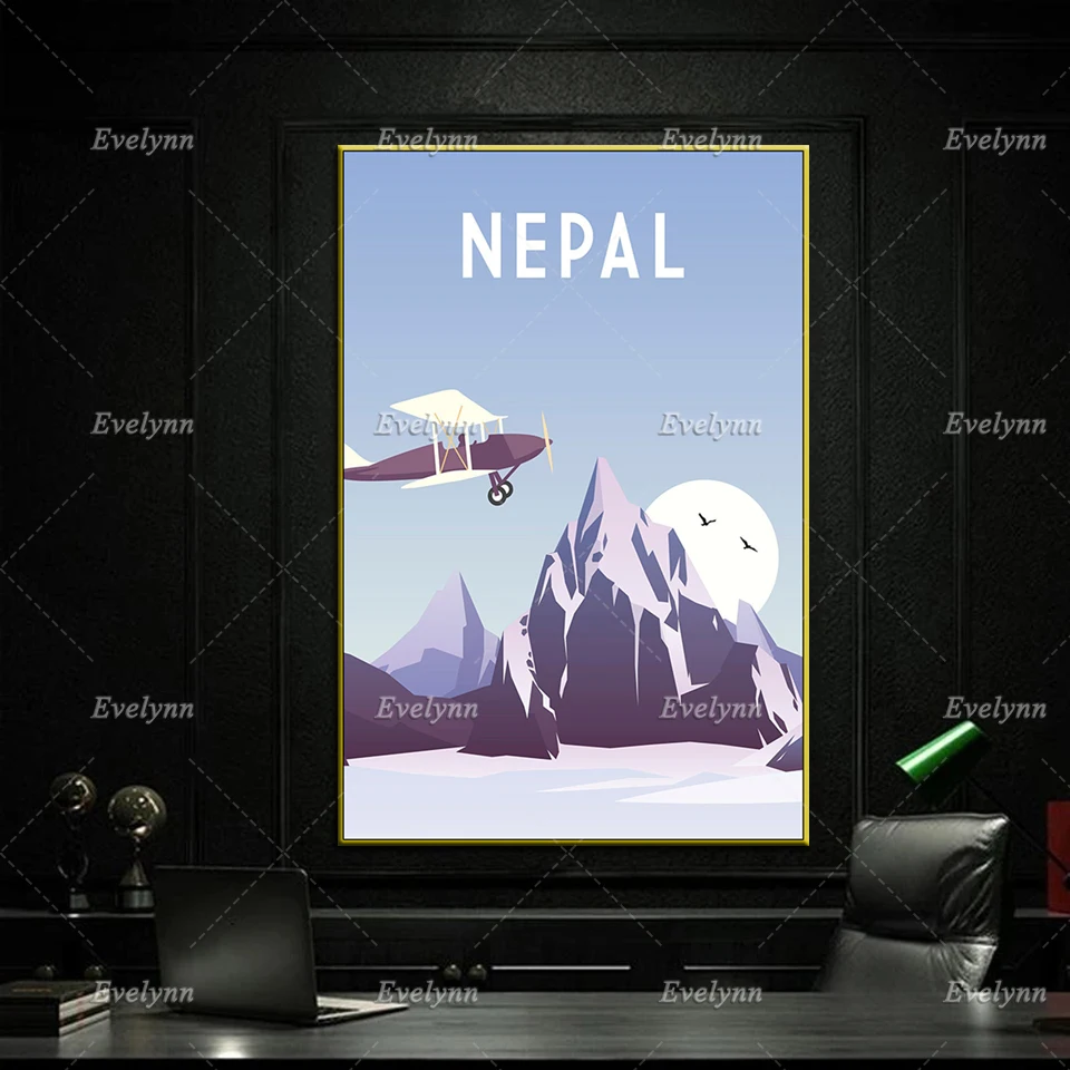 Nepal Poster, Nepal Travel Poster, Nepal Wall Art, Himalayas Poster, Himalayas Travel Print, Home Decor Canvas Wall Art Prints