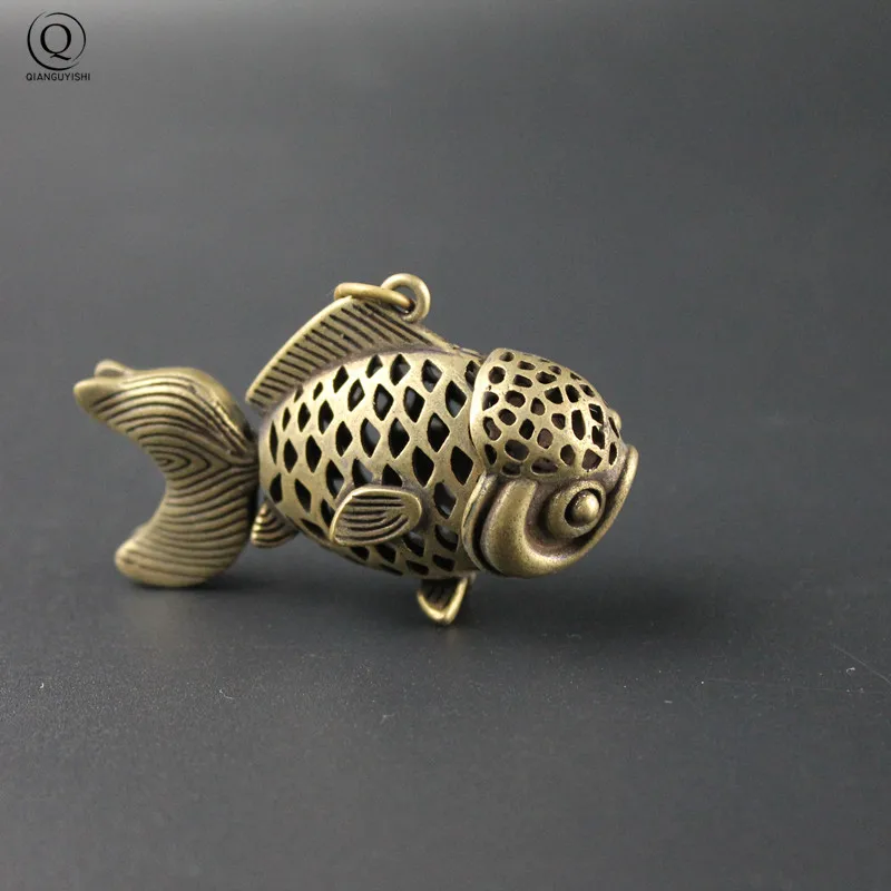 Handmade Copper Hollow Carp Pendant Car Keychain Hanging Women Handbag Decorations Ornament Copper Fish Necklace Pendant Keyring