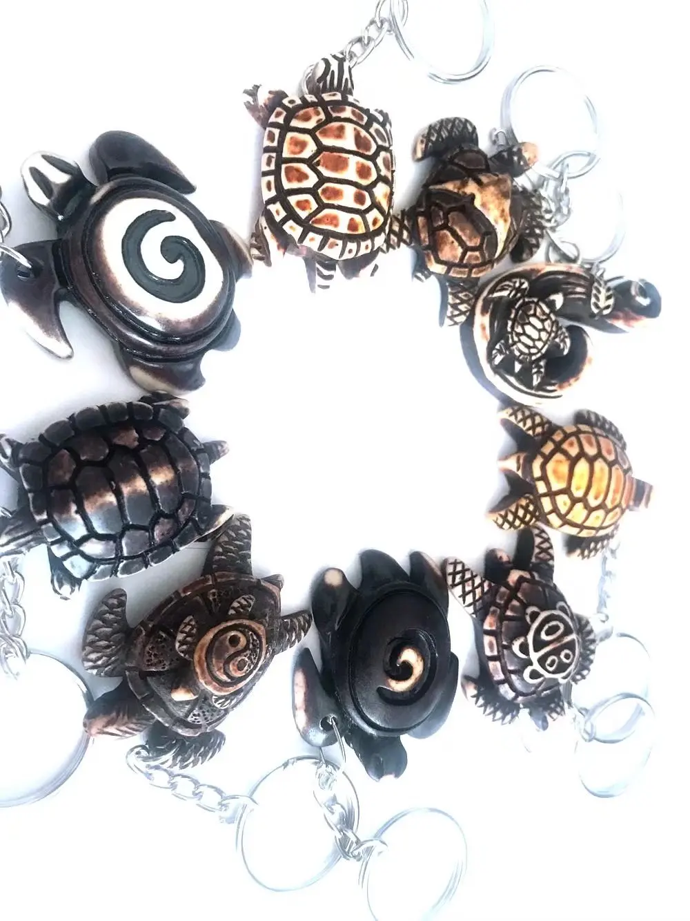 

12 pcs Turtle keychain Men Women's Imitation Yak Bone Cute Tortoise Hawaii Tribal Surfer Sea Turtles Charms Accessories