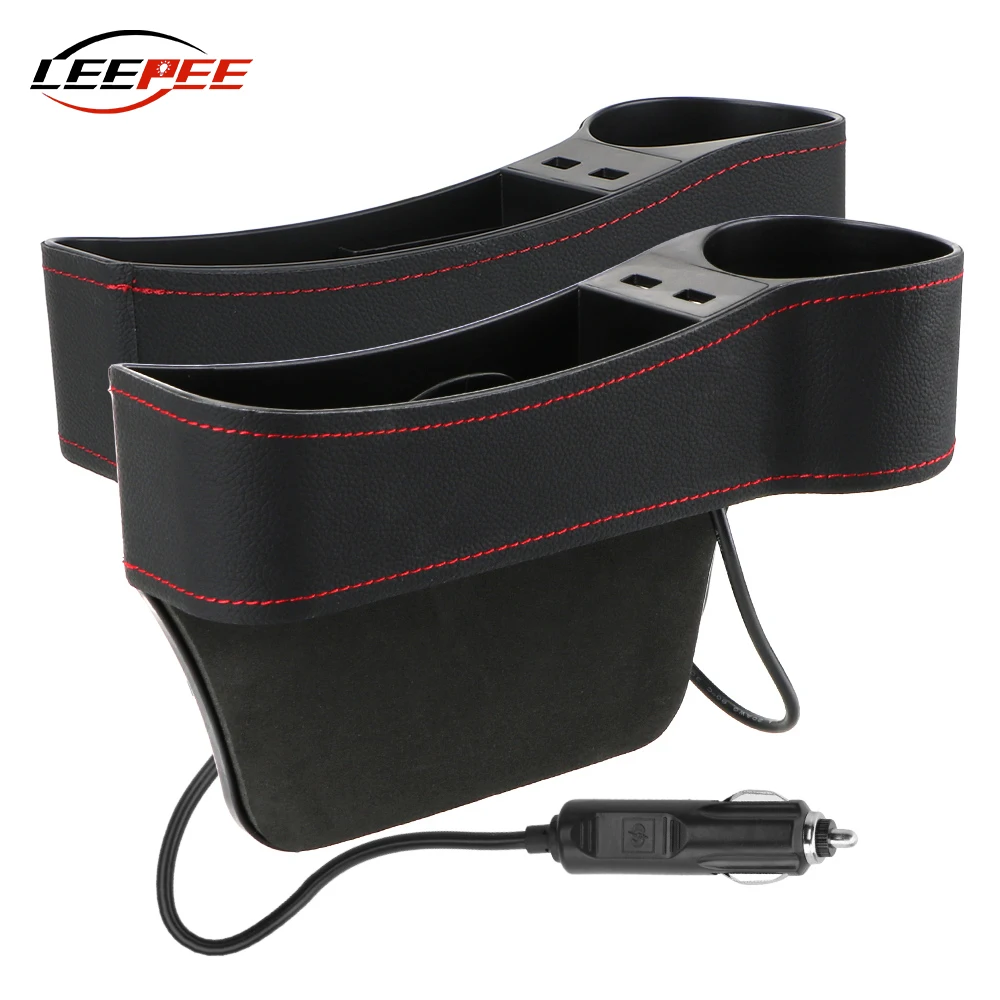 Universal Car Storage Case Box Seat Gap With USB Chargers 3.0 Adapter Phone Stand Cup Holder Organizer Auto Accessories Interior