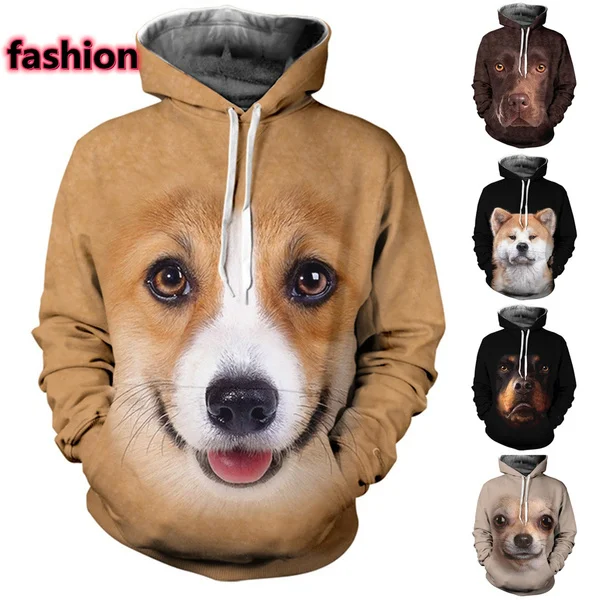 

2021 New Men's Casual Hoodie, 3D Digital Printing Pet Dog Cute Dog Hoodie