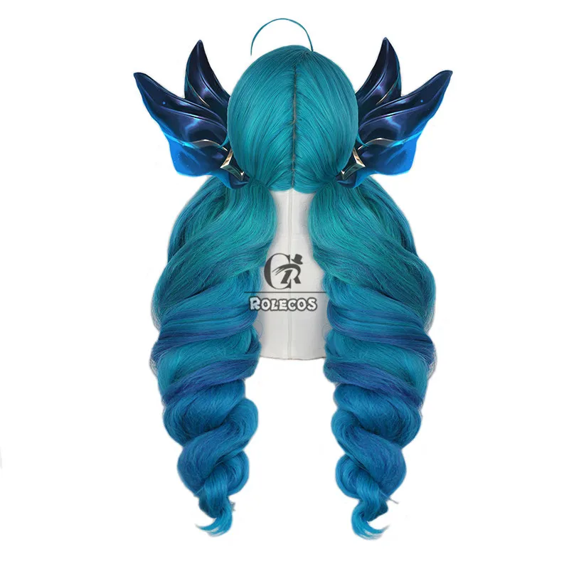 ROLECOS LOL Gwen Cosplay Wig Game LOL Gwen Cosplay Wig Women Headwear Blue Long Wavy Hair Synthetic Hair Heat Resistant Wig
