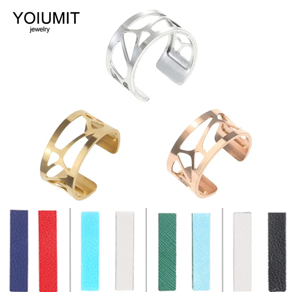 

Yoiuimt Stainless Steel Bijoux Adjustable Bague Femme Argent Reversible Interchangeable Leather Rings Jewelry