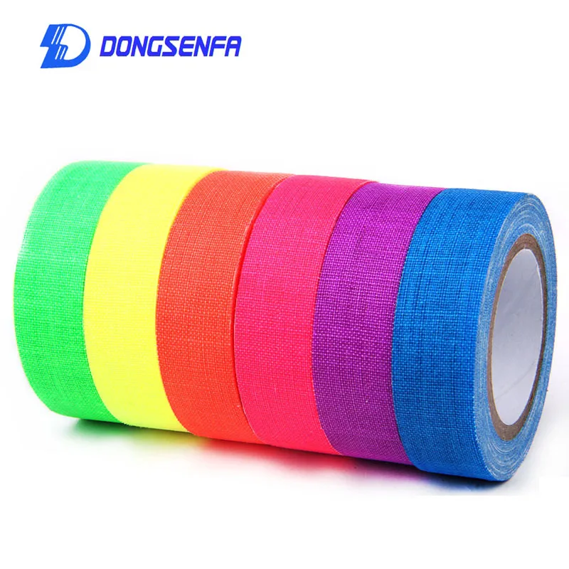 DONGSENFA 6Rolls/Set Fluorescent UV Cotton Tape Matt Night Self-Adhesive Glowing Dark Striking Warning Tape For Party Floors