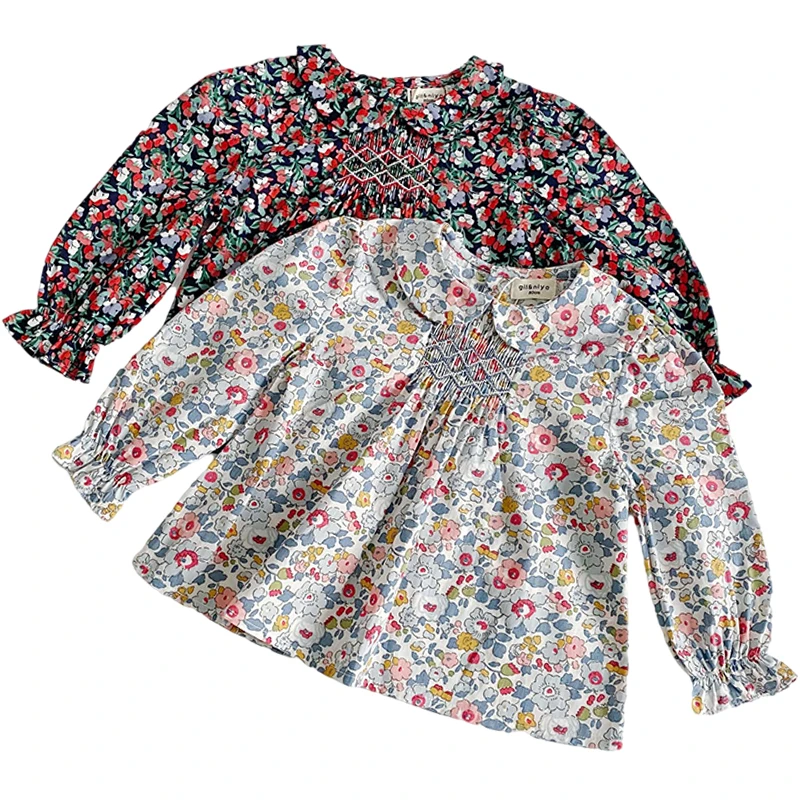 

Flower Kids Baby Girls Blouse Shirt 2023 Spring Fashion Girls Floral Shirt Long Sleeve Blue Flower Printed Girls Blouse Shirt