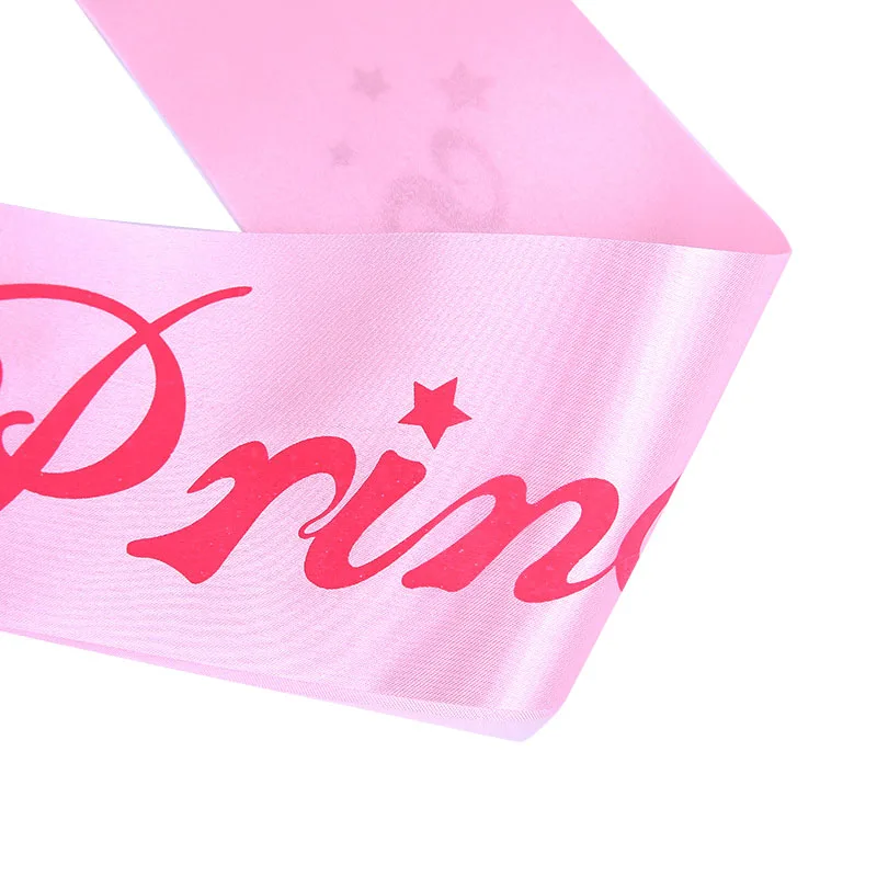 Girls Birthday Princess Sash Decorations Women Pink Crown Shoulder Girdle Satin Sash Lady Kids Birthday Party Sashes Supplies