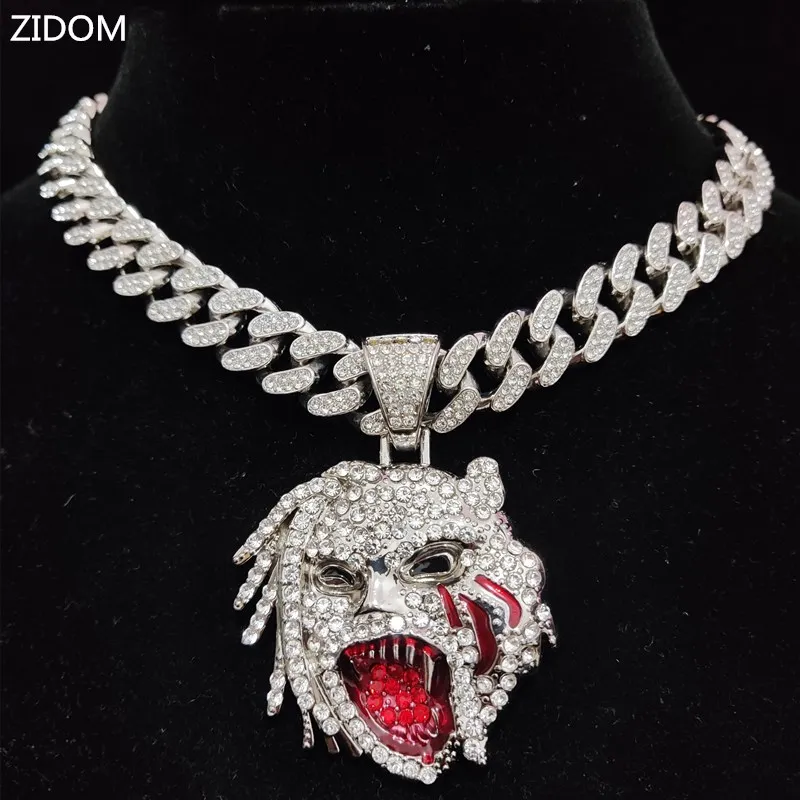 Men Women Hip Hop Iced Out Bling Figure Pendant Necklace with 13mm Miami Cuban Chain HipHop Rock Necklaces Fashion Charm Jewelry