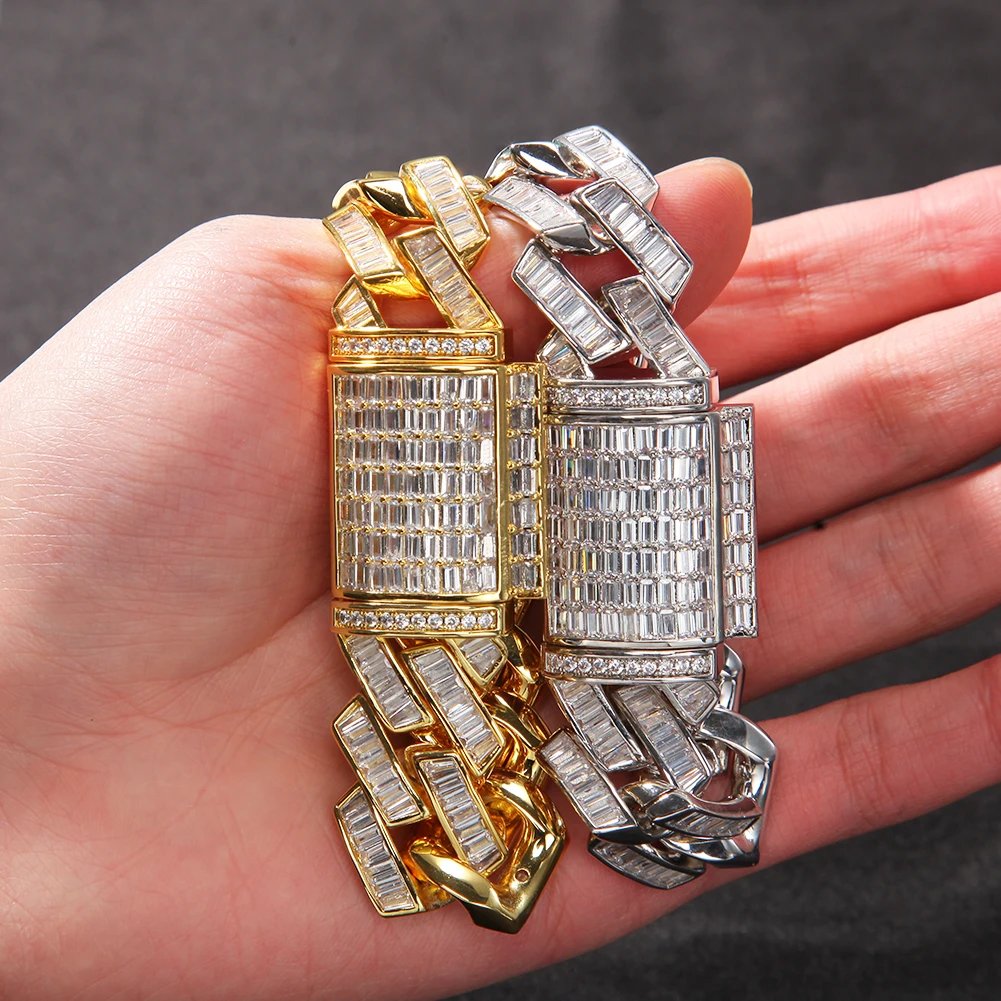 20mm Baguettecz Prong Set Cuban Miami Cuban Bracelet Micro Paved Cubic Zircon Cuban Bracelet Mens Women Hip Hop Jewelry