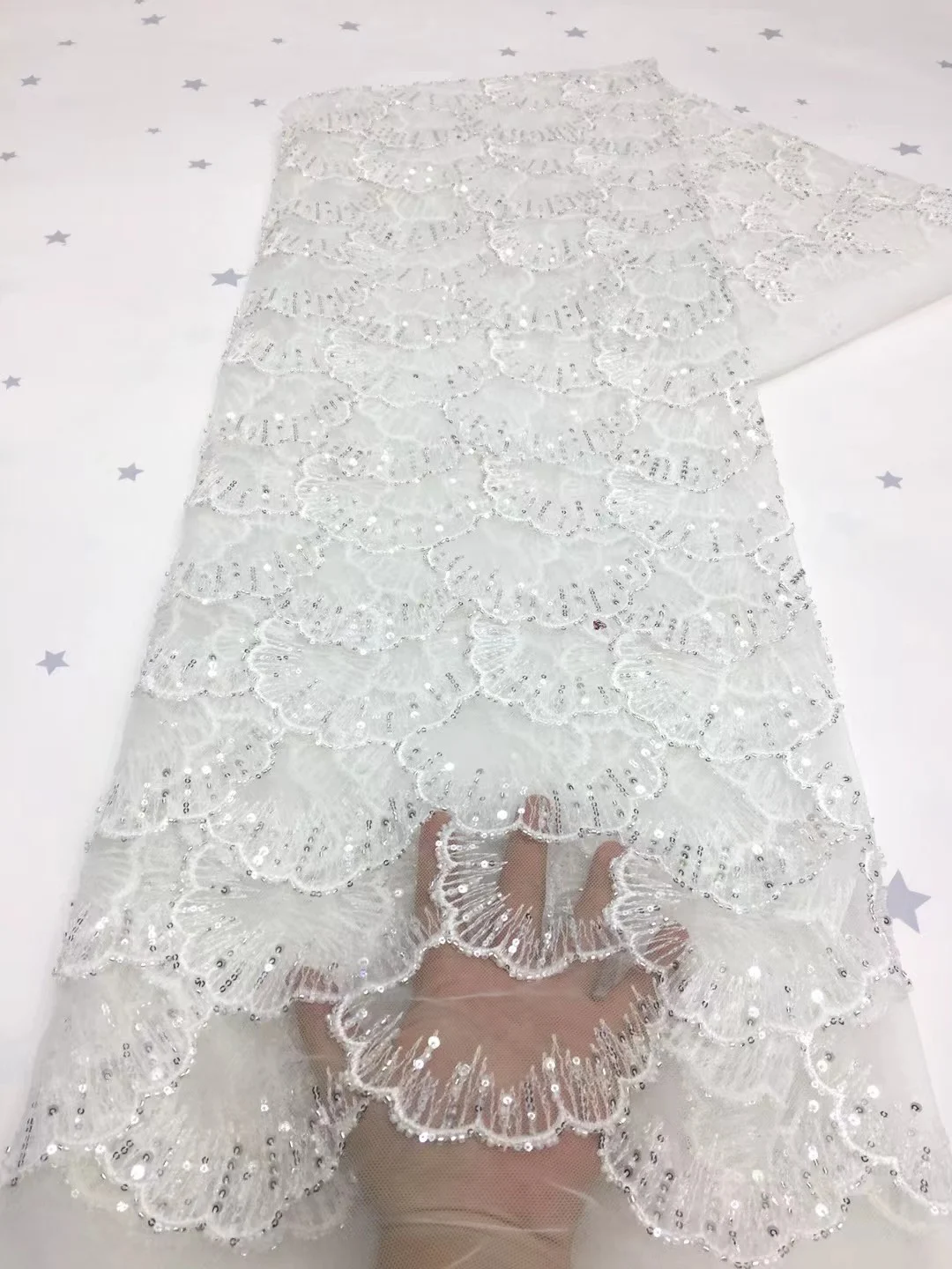 Luxury Beaded Lace Handmade Fabric French Wedding Dress Latest Nigeria Embroidery White Good Price New AXZ4991